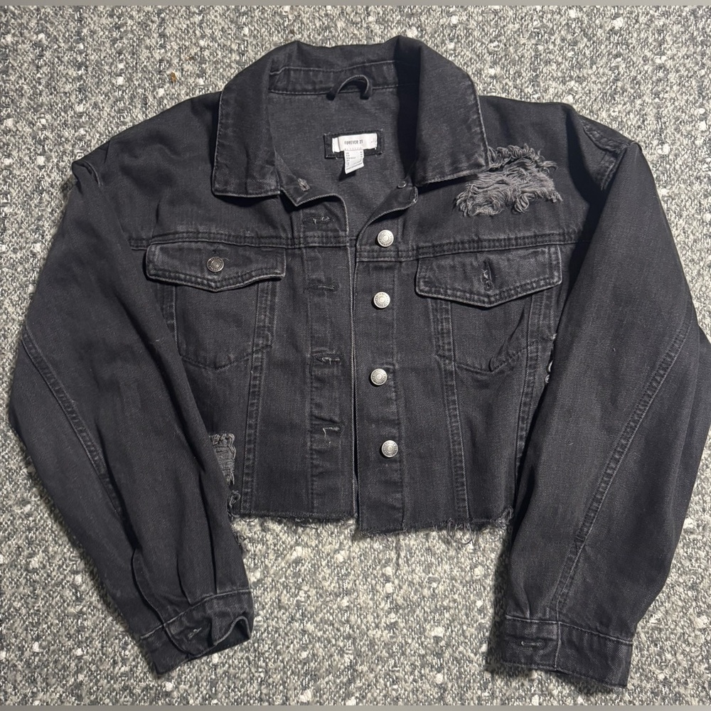 Forever 21 Charcoal Distressed Jean Jacket
